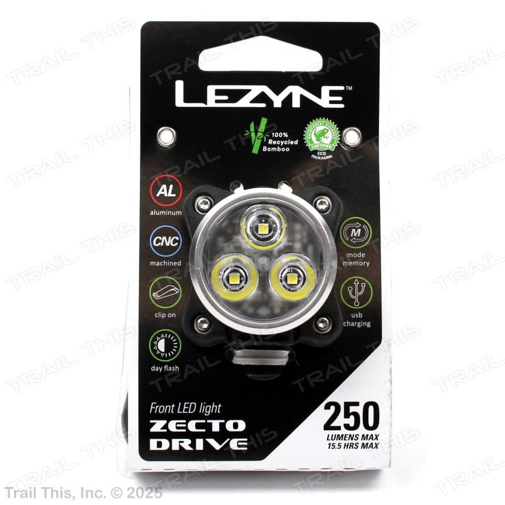 Lezyne Zecto Drive LED Bicycle Headlight 250 Lumens Front USB Silver