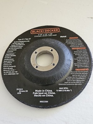 Black+Decker Type 27 Metal Grinding Wheel 4.5''x1/4''x7/8'' 24 Grit Abrasive Disc