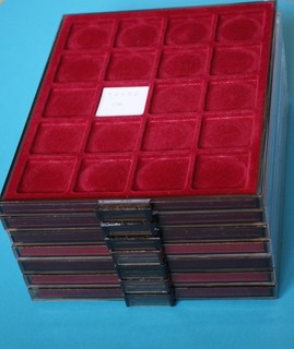 7 Lindner/Leuchtturm Münzboxen dunkelrot gut erhalten