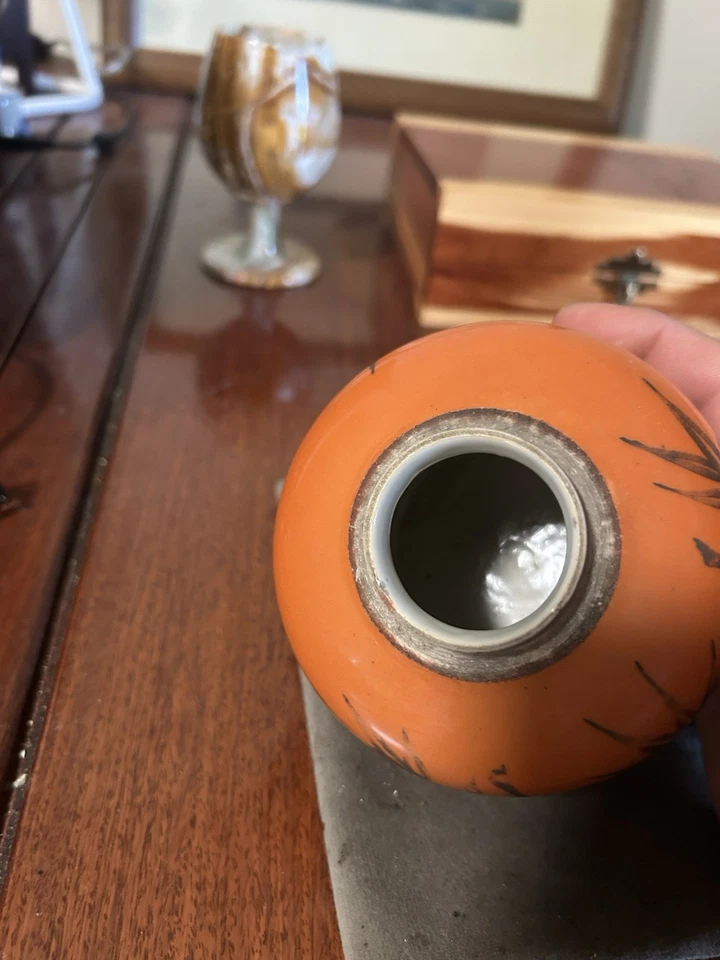 Antiguo tarro chino de jengibre de porcelana molida de coral del siglo XIX Foto 4 de 4