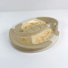 Vintage MCM Large Heavy Plaster Ceramic Ashtray with Burn Stains Cream USA Retro