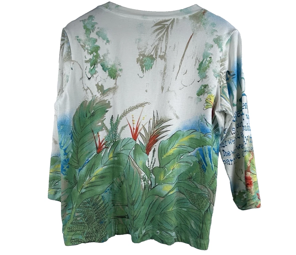 Top Chico's cuello en V talla 2 grande algodón rana selva tropical preservación del medio ambiente Foto 3 de 4
