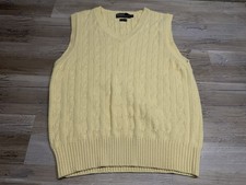 Vintage Polo Ralph Lauren Cable Knit Sweater Vest Yellow Cashmere Cotton XL
