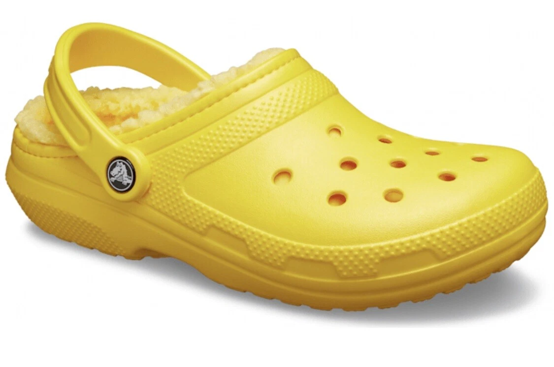 Crocs Classic Lined Slip On Clogs Shoes Sandals Lemon Yellow Mens