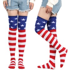 NEW Woman American Flag Thigh High KneeHigh Socks Long Americana Patriotic Socks