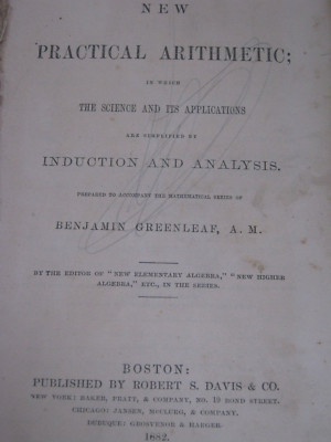 Greenleaf's New Practical Arithmetic 1882 Hardcover