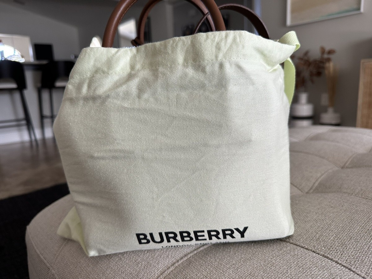 NWT Burberry Malt Brown/Pale blue Small Stripe Intarsia Leather