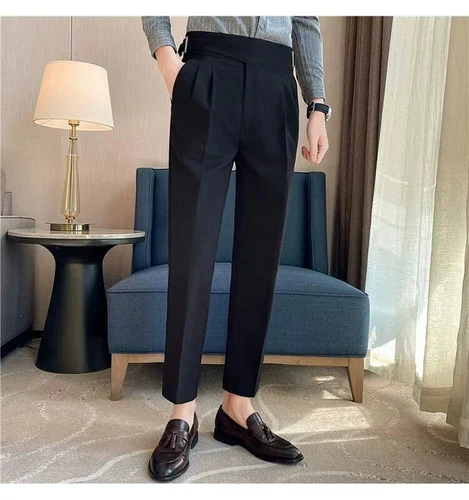 Herren Gürtel Britischer Stil Hohe Taille Gerades Bein Anzughose Retro Hose - Bild 11 von 29
