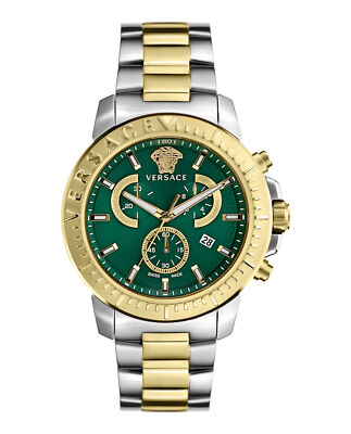 Versace Mens New Chrono Two Tone 45mm Bracelet Fashion Watch