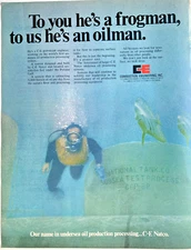1971 Combustion Engineering Inc Print Ad 13"x10" Frogman Undersea Oil
