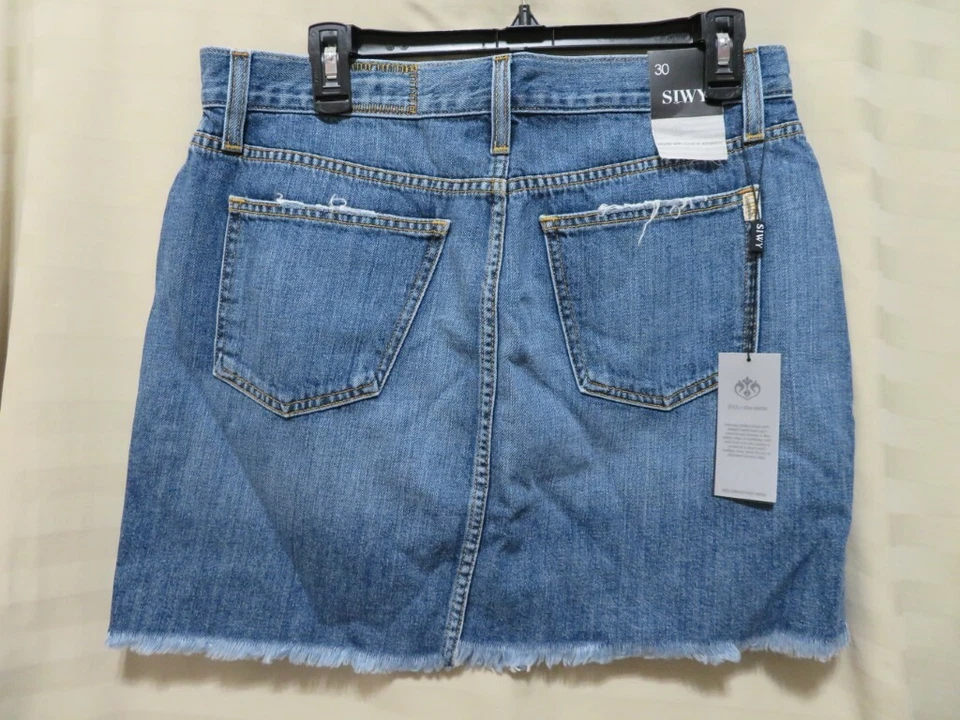 Minifalda de mezclilla para mujer SIWY Neoma estresada - azul - talla 30 Foto 3 de 4