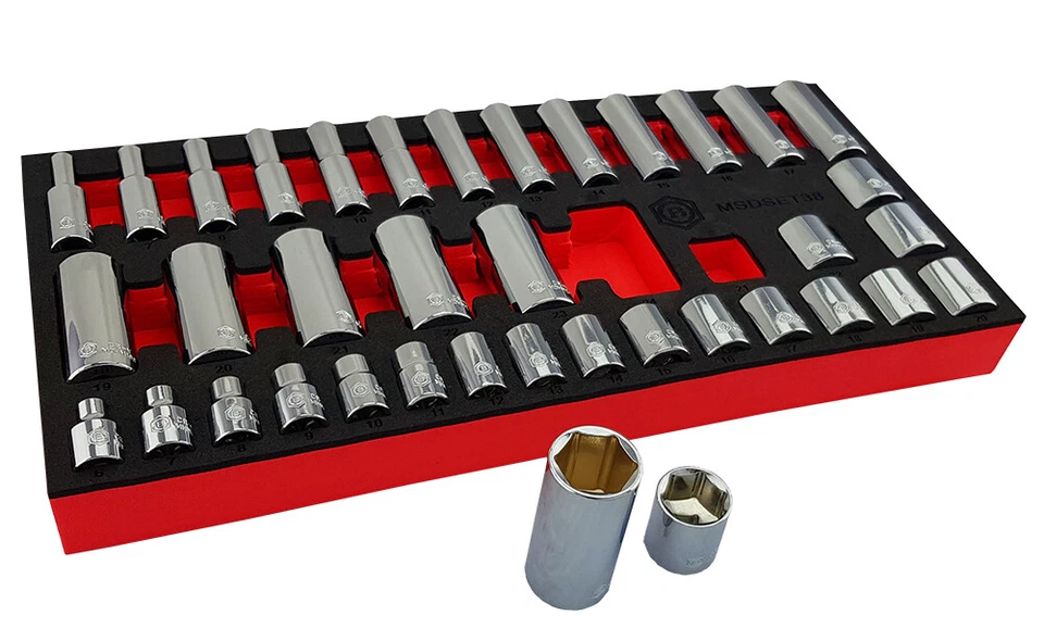 Britool Hallmark 3/8in Drive 38 Piece Metric Standard & Deep Socket Set MSDSET38 - Image 3 of 4