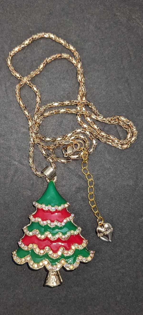 Betsey Johnson Gold Enamel & MultiColor Crystal Christmas Tree Pendant