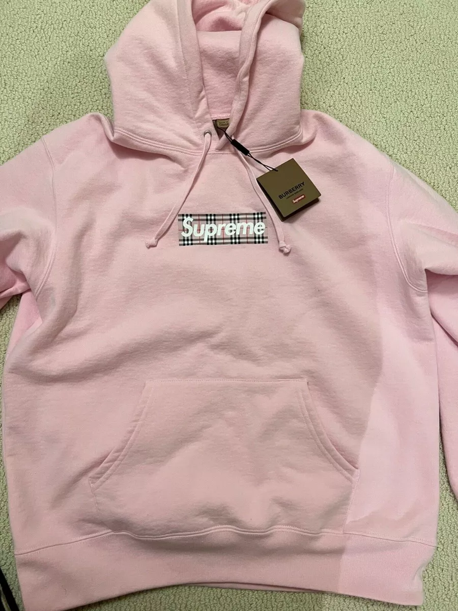 Supreme Burberry Box Logo Hooded Sweatshirt Pink