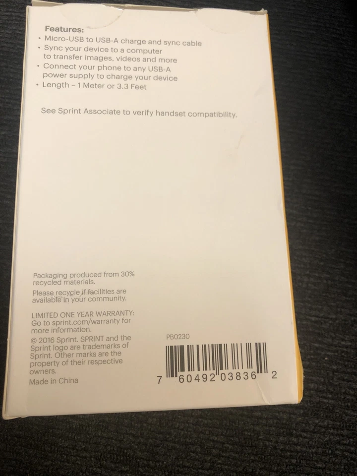 Micro USB to USB-A Charge and Sync Data Cable  1M / 3.3FT Sprint  Black - Image 2 of 3