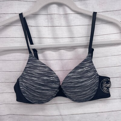 Victoria's Secret PINK Bra Women s Sz 34A Black White Push Up Wear Everywhere