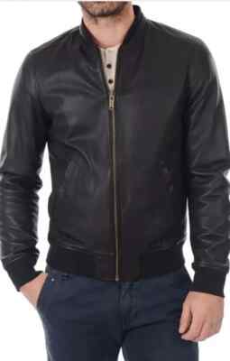 Sale Herren Bomber Lederjacke Biker Style Echt Lammleder Schwarz Slim Fit Jacke