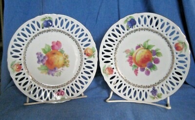 Winterling Germany Plates, Apple and Peach, Lace Lattice, 7 1/2'', Set of 2