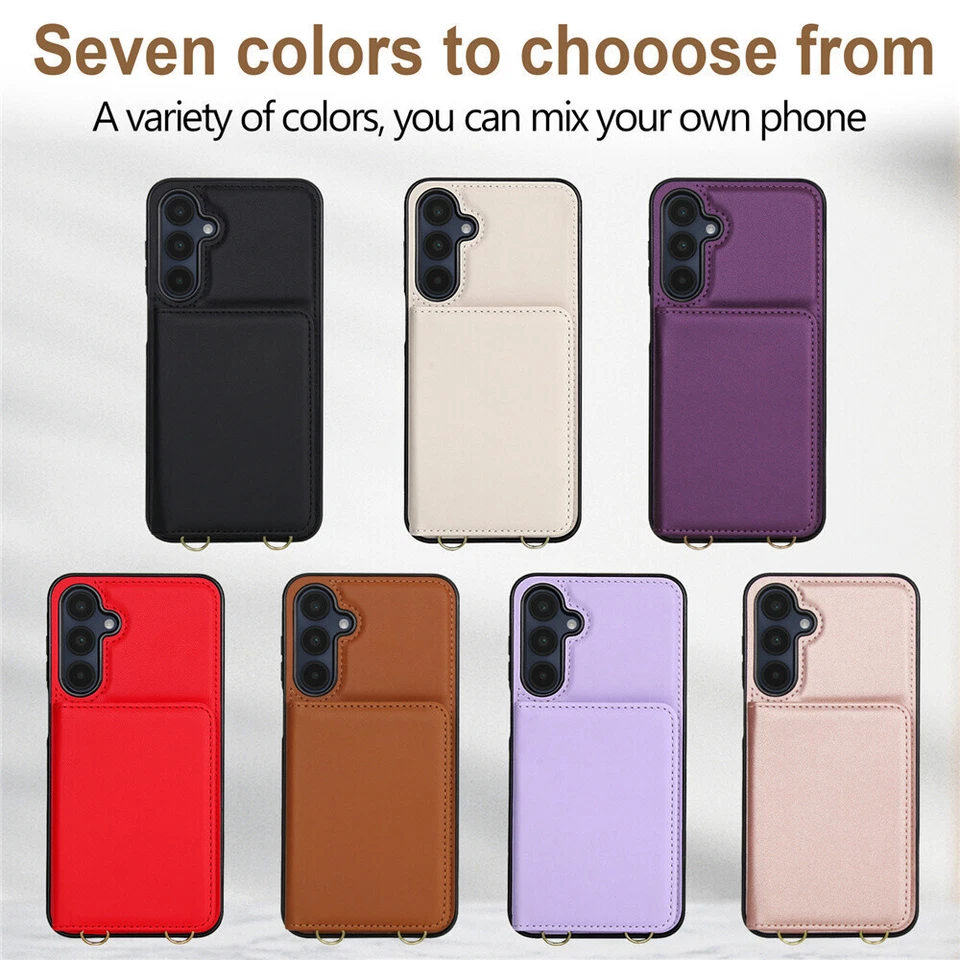 Strap Leather Card Slot Phone Case For Samsung S25 S24 S23 S22 S21 Note 20 Ultra - Image 2 of 4