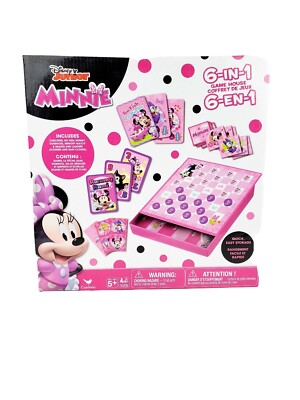 Disney Junior Minnie Mouse 6 in 1 Game Hub Box Checkers Go Fish Rummy Dominoes