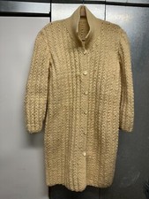 Vintage Womens Long Cardigan Button Down Collared Knit Wool Long Sleeve Sz XL