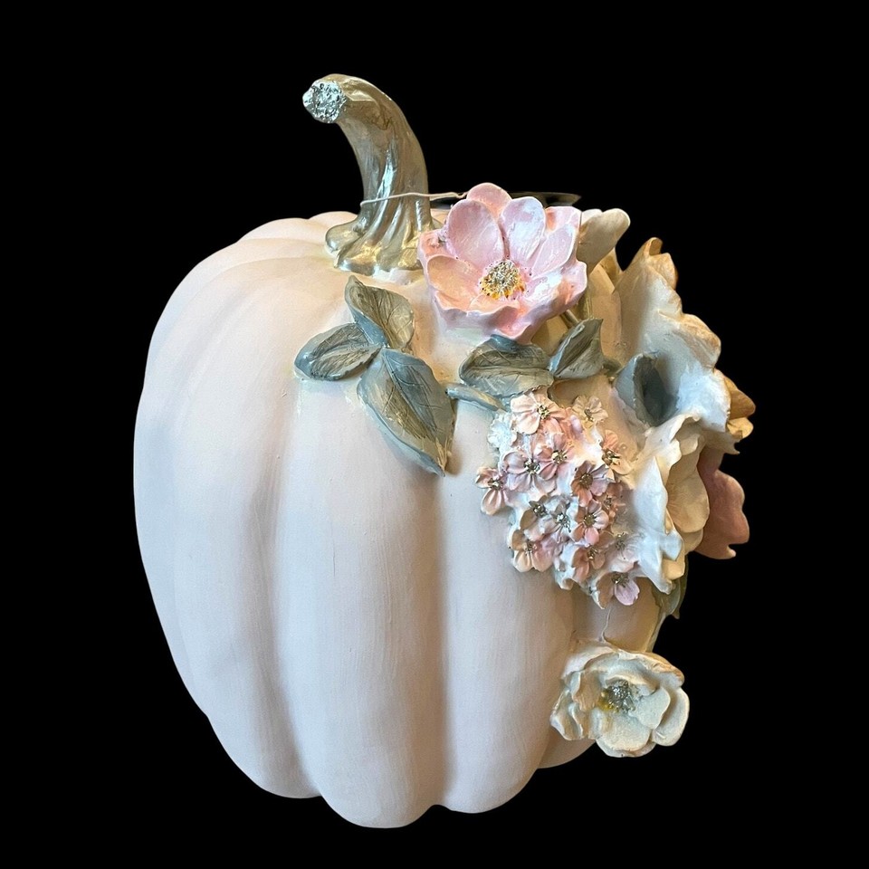 MARTHA STEWART Floral Embellished Pumpkin Pastel Pink Resin Designer