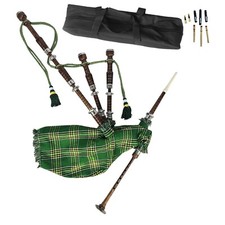 Great Highland Bagpipe   Natural Wood with Irish Green Tartan, Reeds  Carry Bag