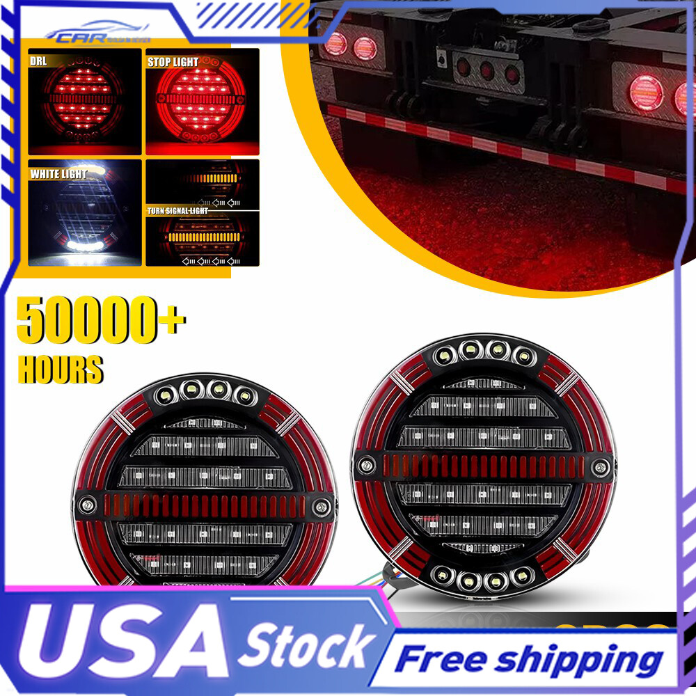 5.5'' 2X Round LED Tail Light Truck Trailer Turn Stop Signal Running Rear Brake