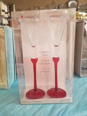 Red Toasting Flutes, Red Champagne glasses, Wedding Toasting Glasses - Photo 1/3