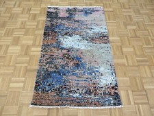 3'1 x 5 Hand Knotted Modern Abstract Oriental Rug With Silk G10464
