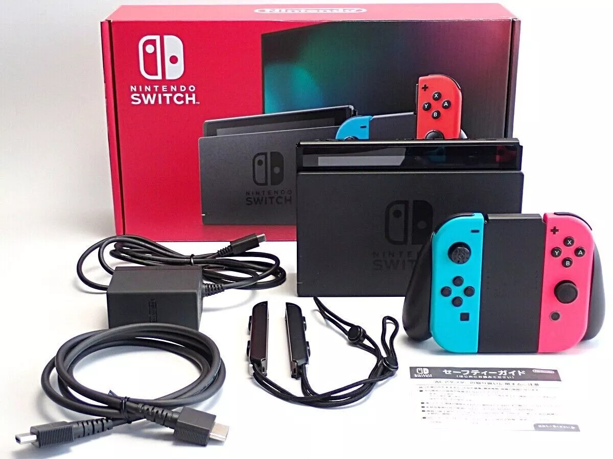 Nintendo Switch with Neon Blue and Neon Red Joy-Con