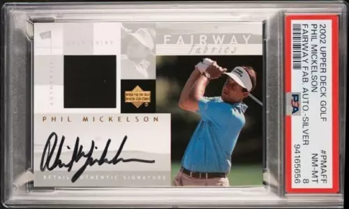 2002 UD Phil Mickelson Fairway Fabrics Silver Autograph Black Shirt Rookie PSA 8