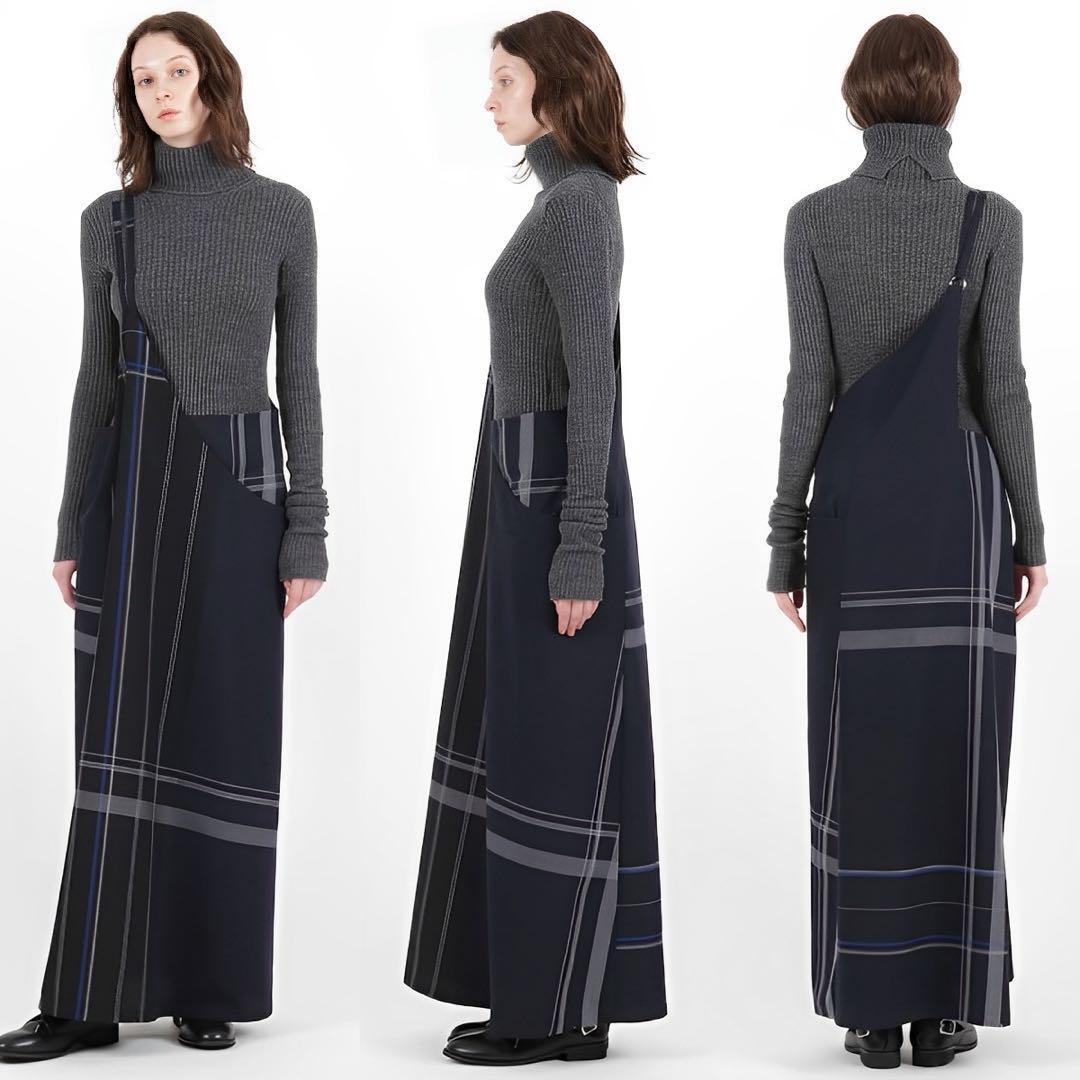 ワンピース Y's GABARDINE CHECK ASYMME APRON DRESSS Y's Gabardine Check Asymmetric Apron Dress 2021AW Size 1