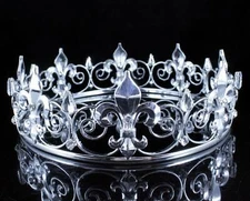 KING METAL CROWN MEDIEVAL CLEAR AUSTRIAN RHINESTONE THEATER PARTY C89 SILVER