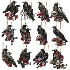 24 Pcs Wooden Hanging Ornaments Halloween Crow