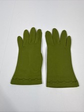 Vintage Olive Green Nylon Gloves- 8" Wrist or "Shorties" Length---Size Small