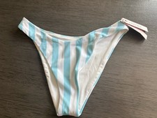 Victoria Secret Swim Bikini Bottom Small Blue White Stripe Brazilian New