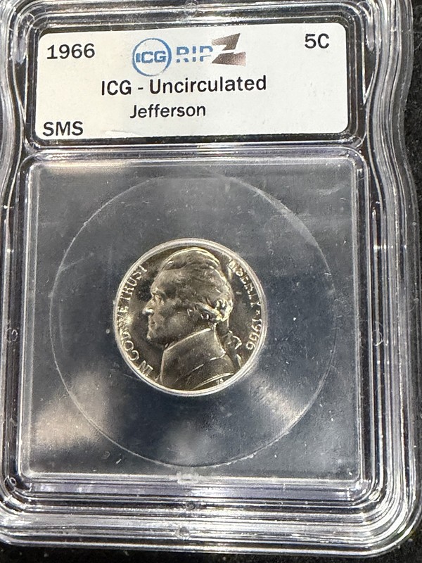 1966 Gem Uncirculated Jefferson Nickel ICG Graded Check It The Steps L-14