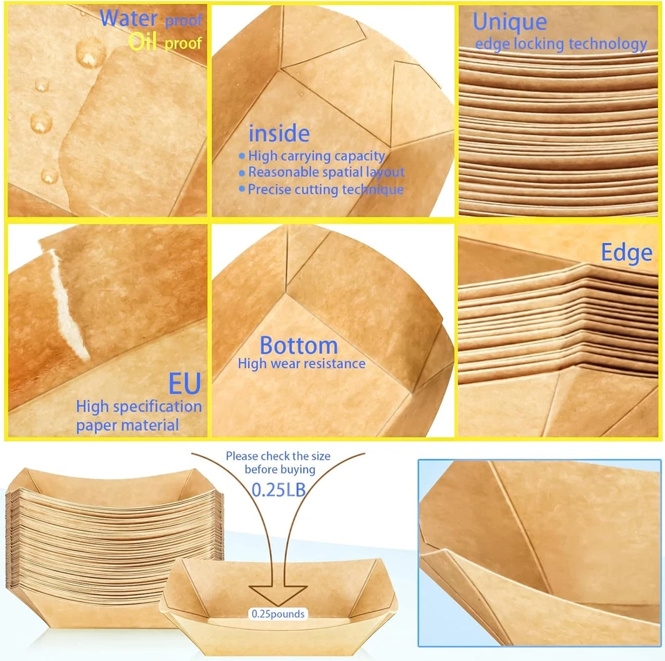 400 Pack 1/4Lb Paper Food Boat Trays Disposable Small Paper Boats Plates Contain - Image 4 of 4