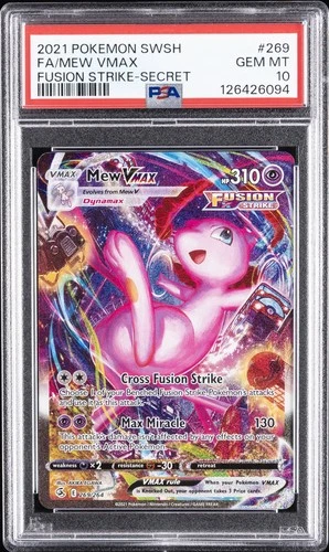 2021 POKEMON SWORD & SHIELD FUSION STRIKE SECRET #269 FULL ART/MEW VMAX PSA 10