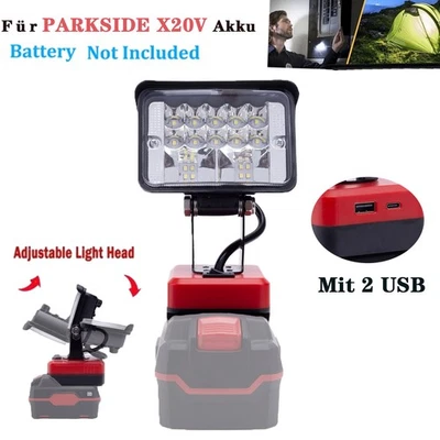 DEMKMILRI 2 USB LED-Arbeitsleuchte Passt Für PARKSIDE X PAP 20V Akku Schnurlose Außenlampe