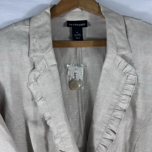 Lane Bryant Linen Blend Jacket Beige Size 16 Button Front Tie Back Ruffle Accent - Picture 6 of 9