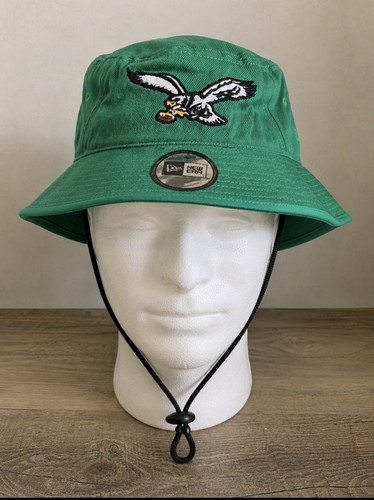 Philadelphia Eagles New Era Bucket Hat Kelly Green Boonie Chin Strap NFL
