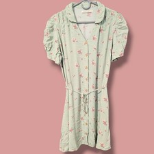 Christy Dawn Mint Green Ditsy Floral Deadstock Puff-Sleeve Button-Up Mini Dress