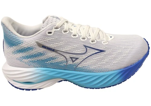 Womens Mizuno Wave Rider 28 Comfortable Running Shoes White Blue - ModeShoesAU