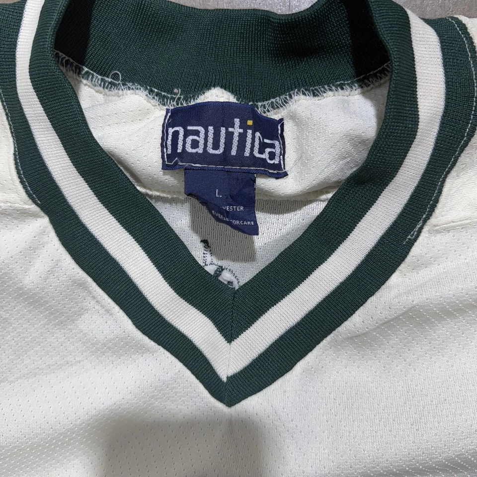 Camisa Nautica De Colección Para Hombres Grande Blanca Verde Hockey Jersey Malla Velero Años 90 Foto 2 de 4