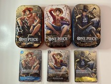 One Piece CCG Tin Promo Cards Set Sealed Luffy, Ace, And Sabo With Opened Tins