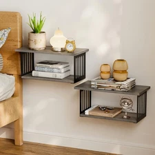 Floating Nightstand Set of 2, 2-Tier Floating Shelves Wall Mounted,Floating B...