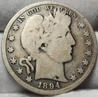 1894 P 50C Barber Silver Half Dollar -  Good Condition - Barb-94p
