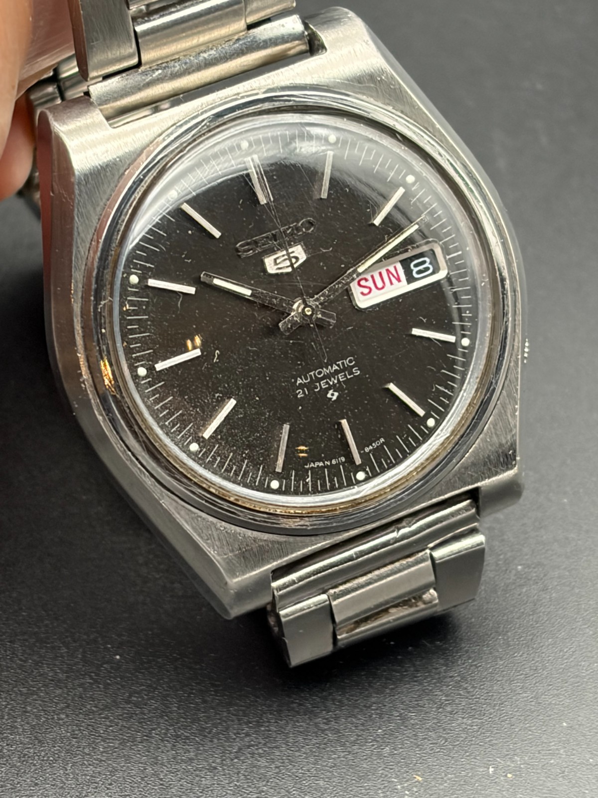 Seiko 5 Vintage Automatik 6119-8410 Herren Uhr Edestahl Day - Date läuft Top